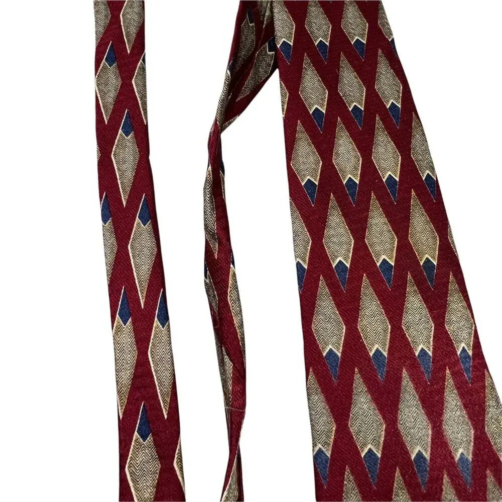 Monsieur Givenchy Burgundy Cream Blue Diamond Silk Necktie Men’s 59.75